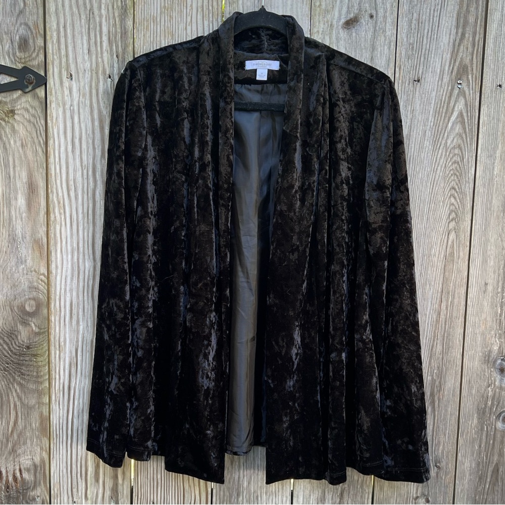 David Dart Black Crushed Velvet Open Cardigan Jacket Women’s Medium